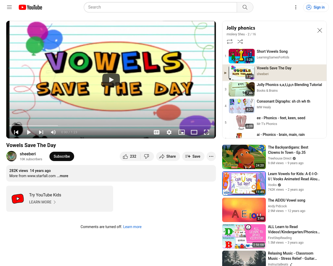 Long vowel sounds song from Jolly Phonics.