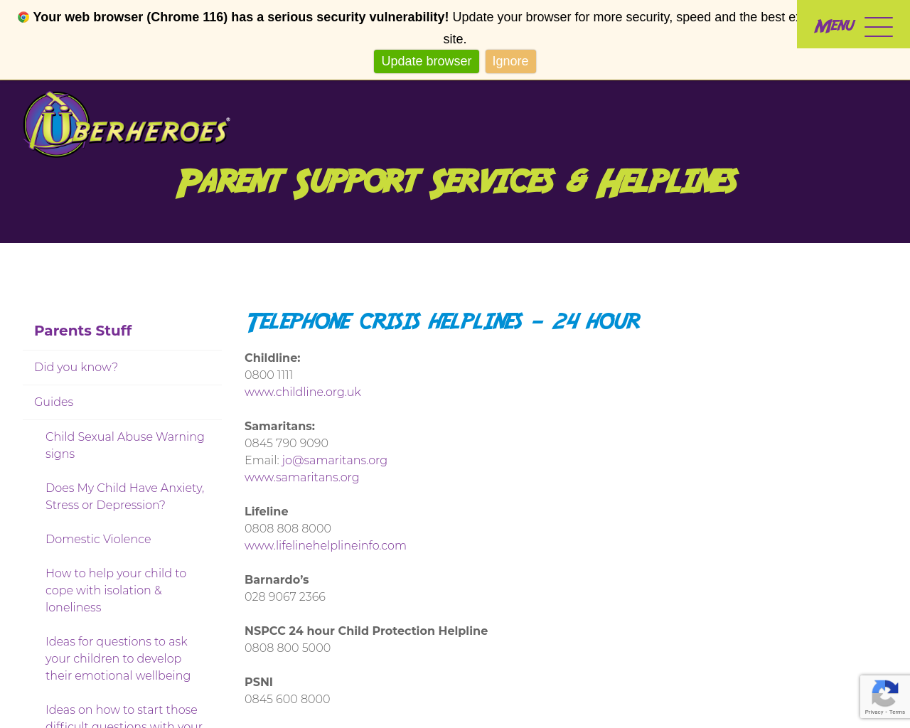 Parent Support Services & Helplines