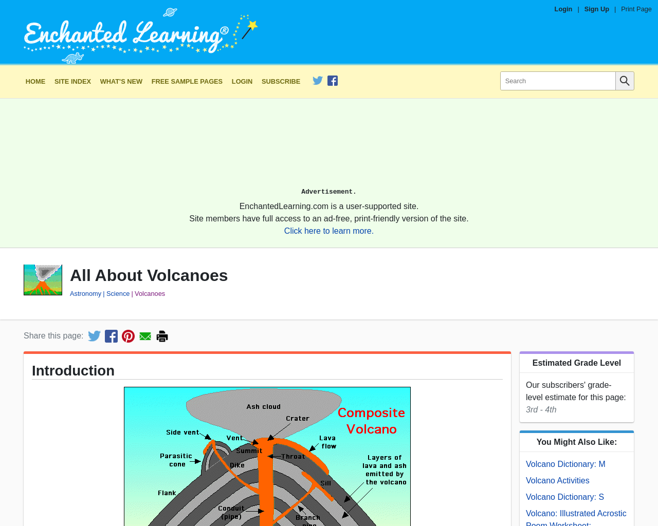 Facts about Volcanoes  (Enchanted Learning)