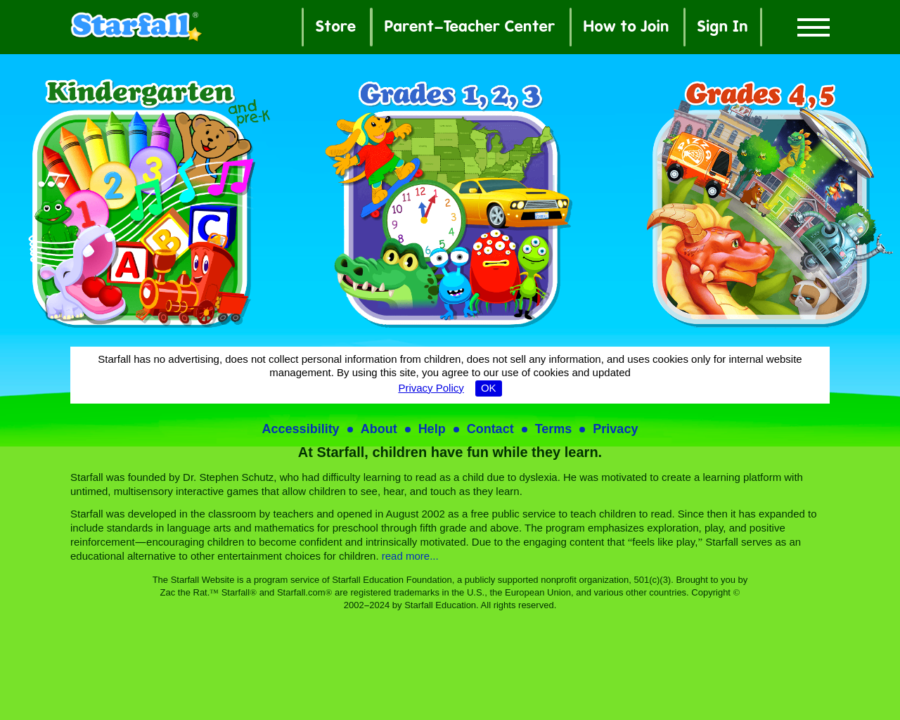Starfall - free reading website for kids to improve reading