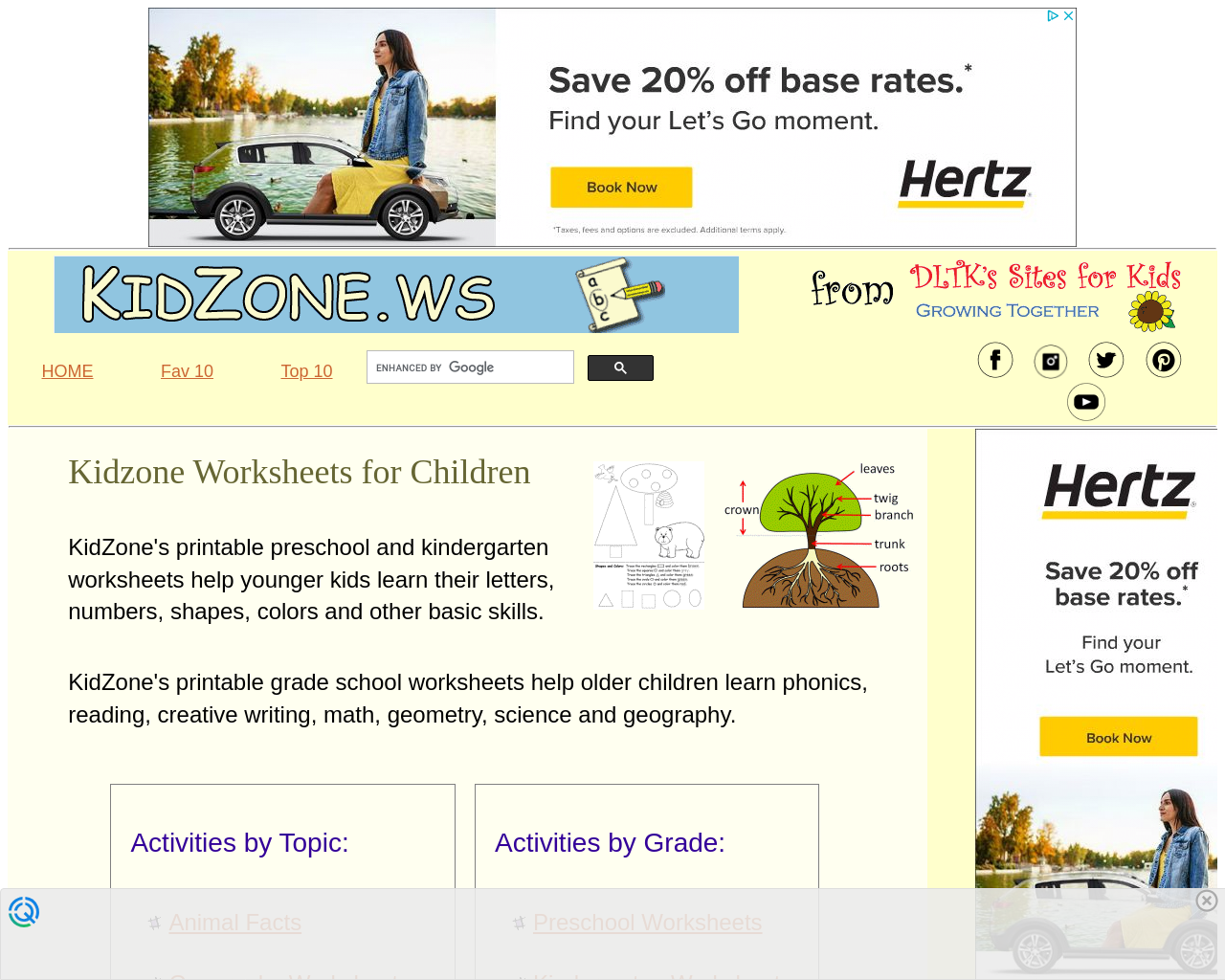 Kidzone Worksheets for Children