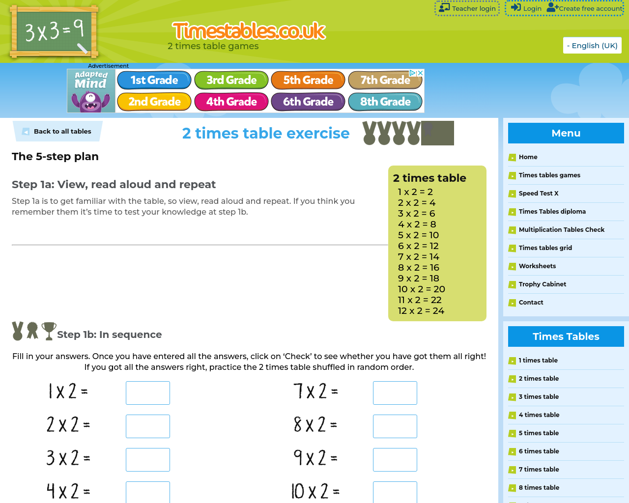 2 times table game