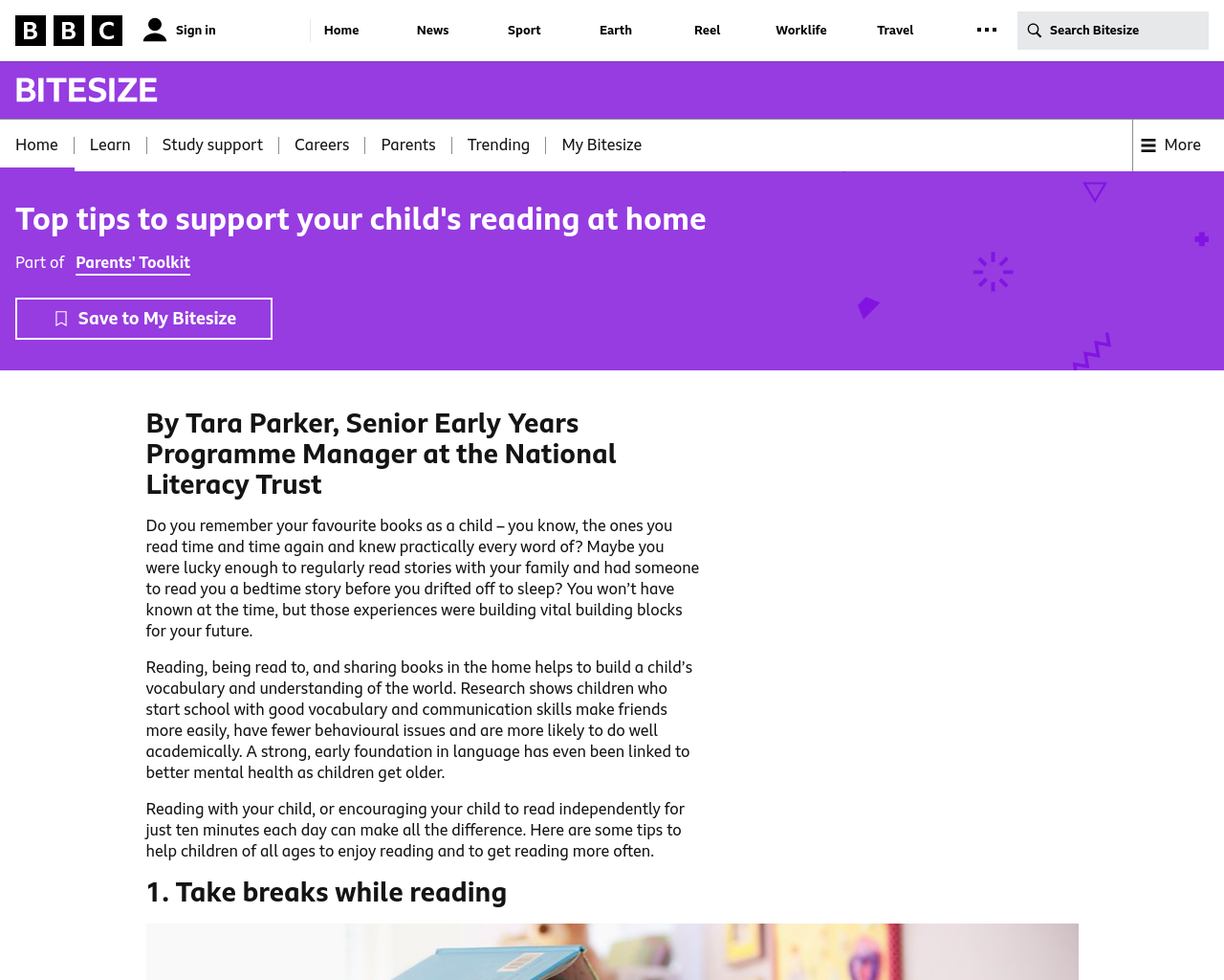 BBC Bitesize - Top Tips to Support Reading at Home