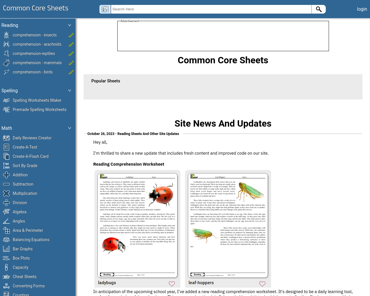 Common Core Sheets