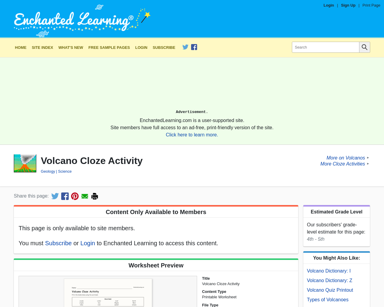 Volcano Cloze Procedure