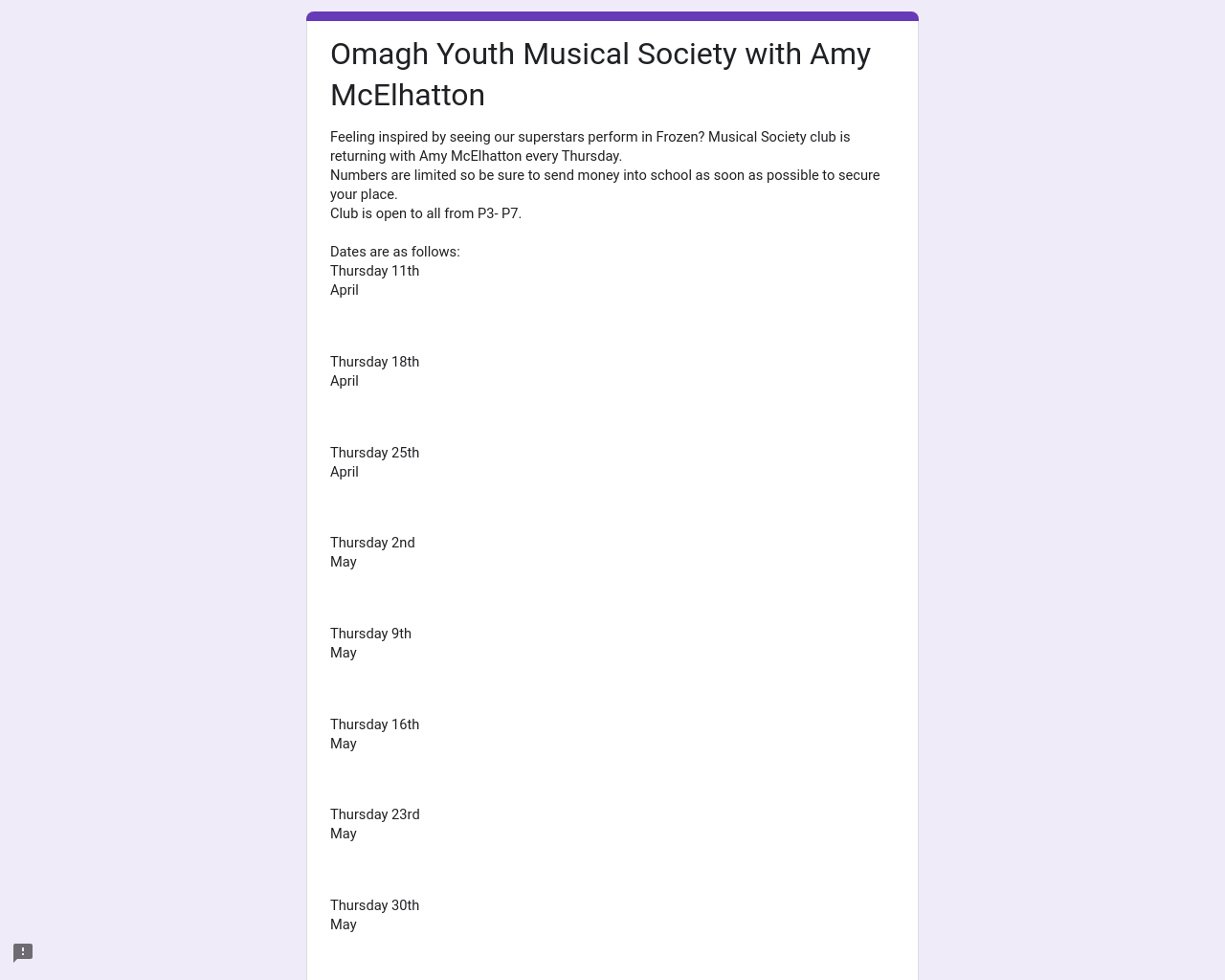 Omagh Youth Musical Society with Amy McElhatton