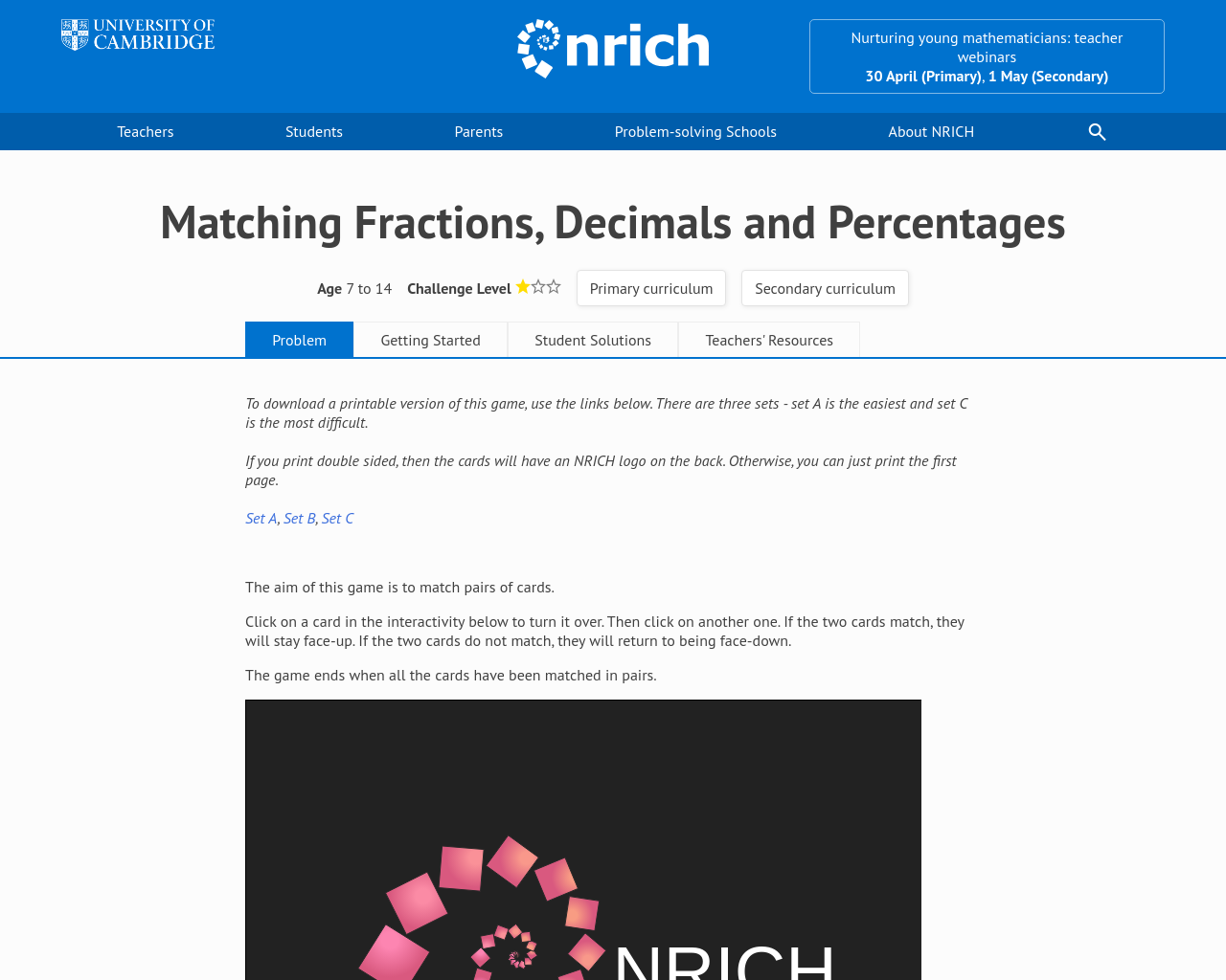 Fractions, Decimals & Percentages Game