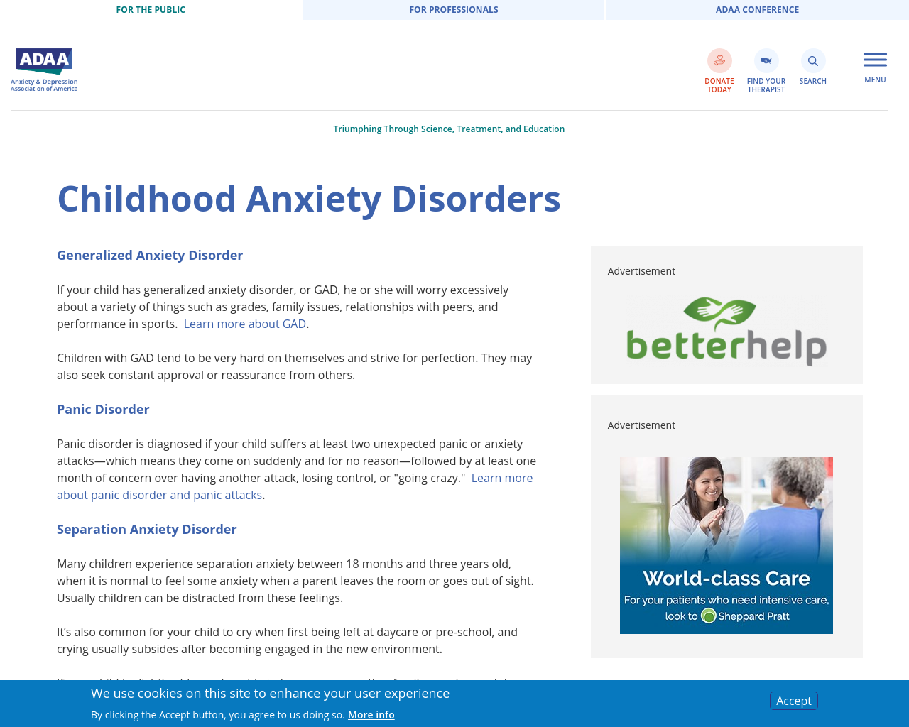 Childhood Anxiety Disorders Information
