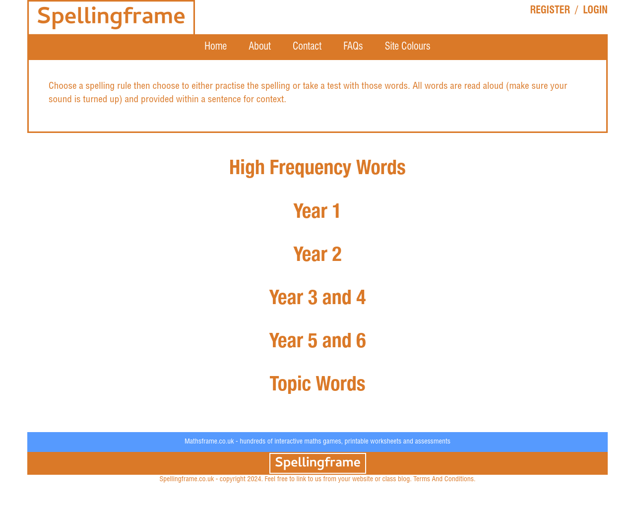 Spelling frame 
