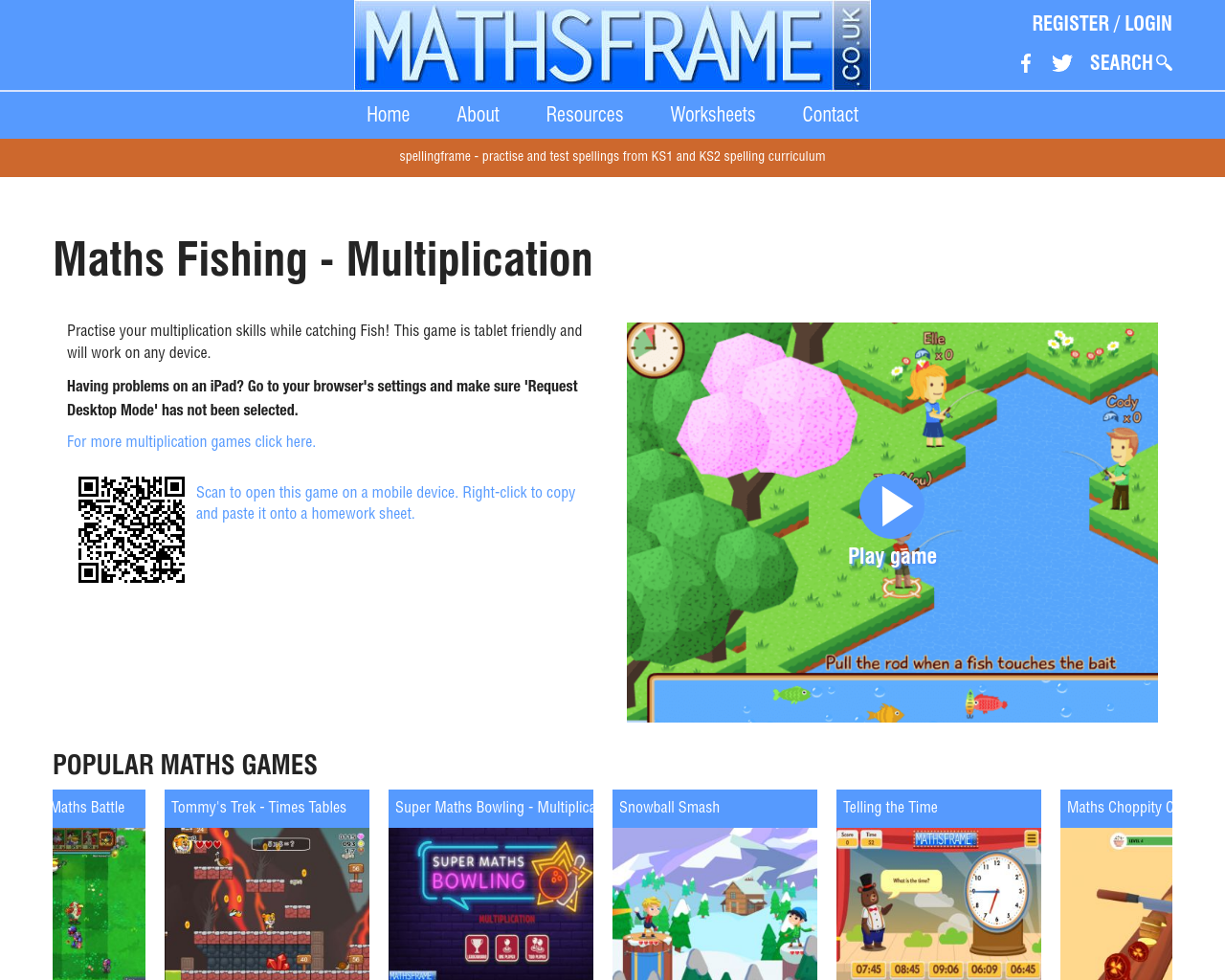 Multiplication fishing game