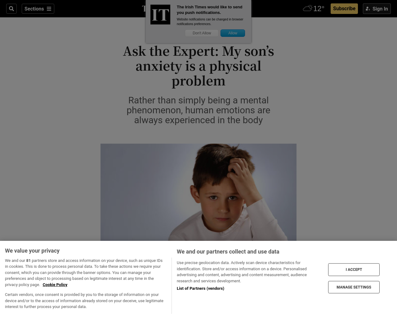Son's anxiety is a physical problem 