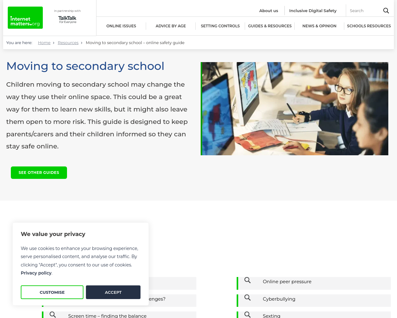 Moving to Secondary School, Online Safety