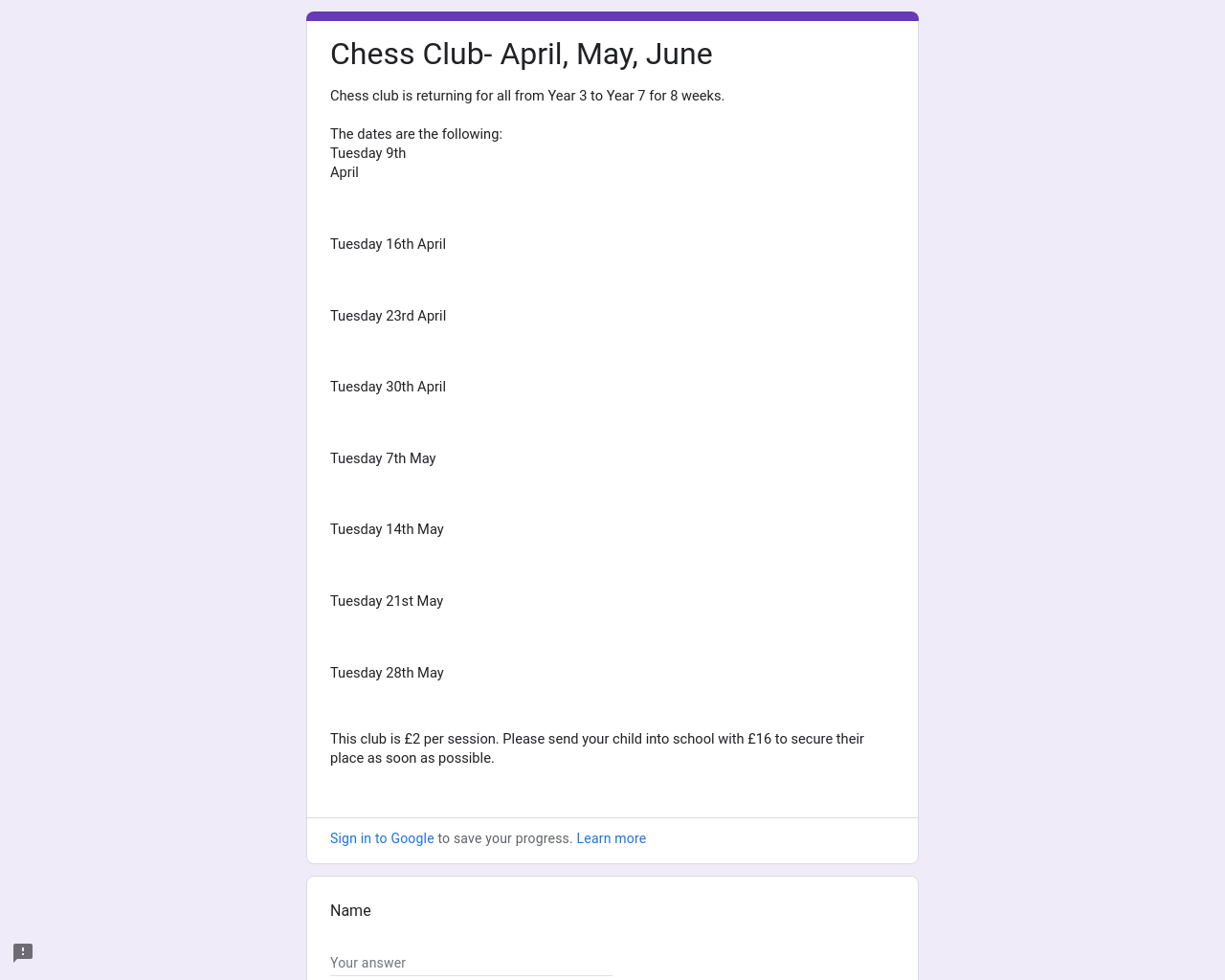 Chess Club- April, May, June