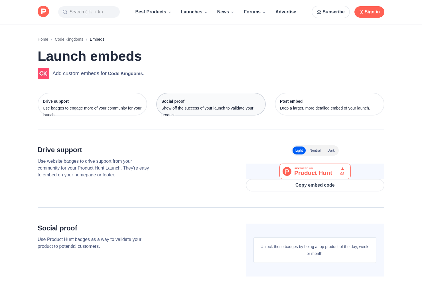 Badges Embeds Product Hunt - 