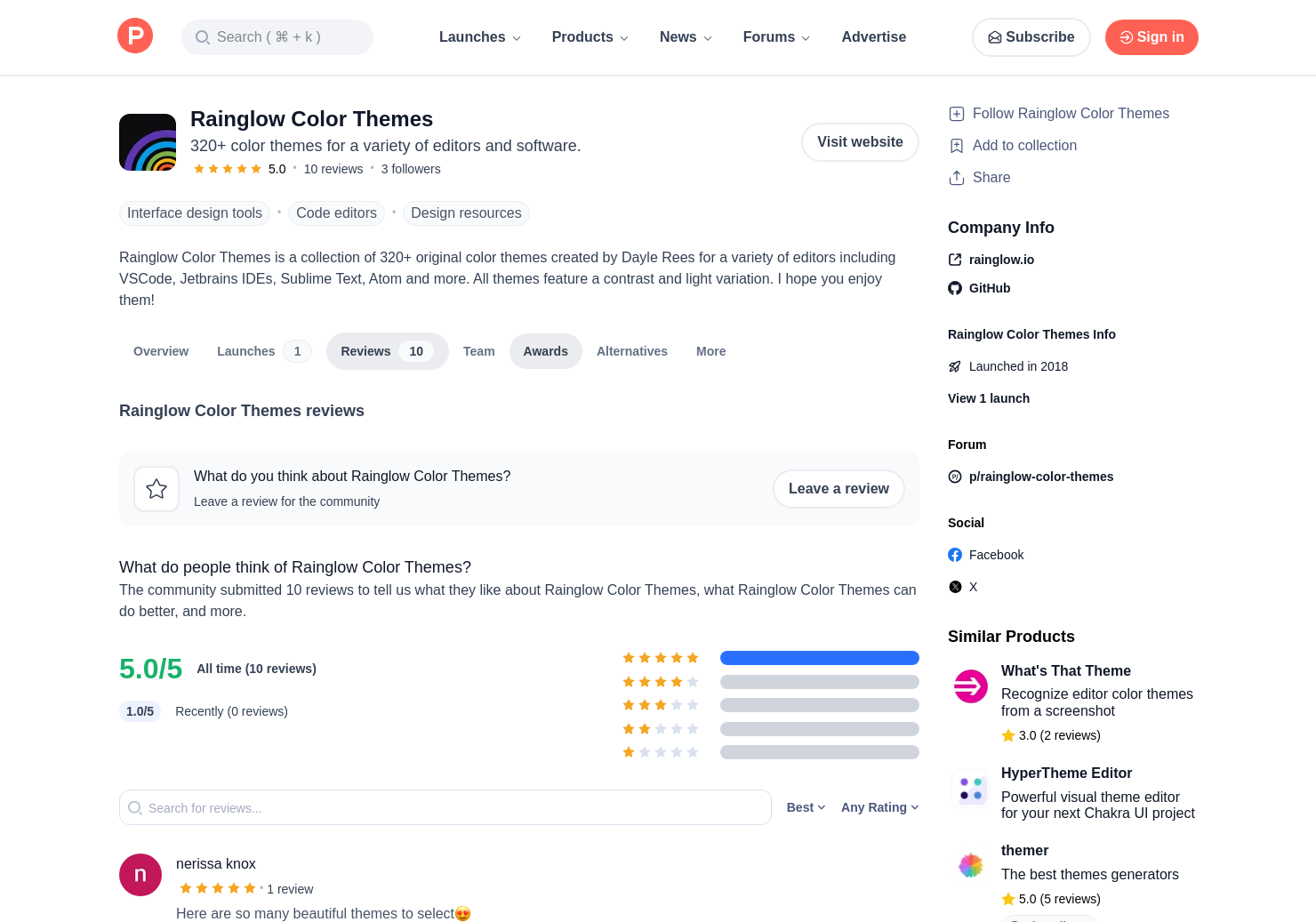 10 Rainglow Color Themes Reviews Pros Cons And Rating Product Hunt