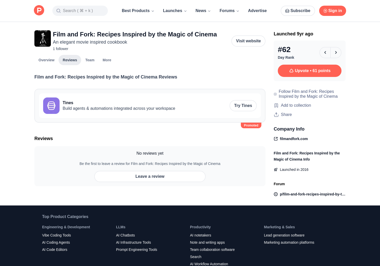 Film And Fork Recipes Inspired By The Magic Of Cinema Reviews Pros Cons And Rating Product Hunt