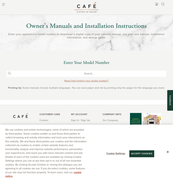Appliance Owner's Manuals & Installation Instructions | Café