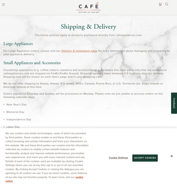 Shipping and Delivery | Café Appliances