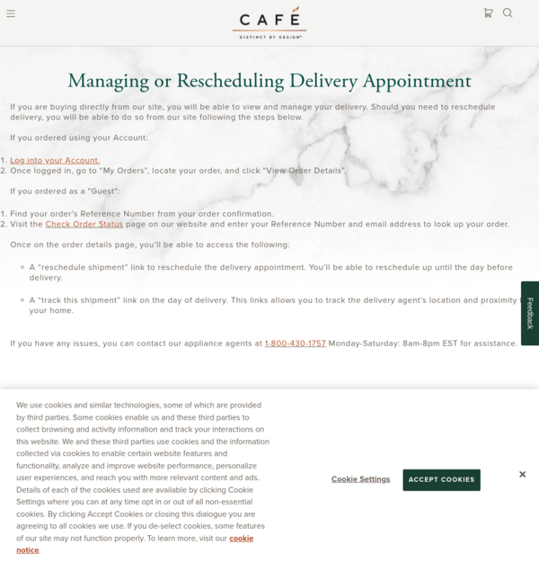 Manage or Reschedule Delivery Appointment | Café Appliances