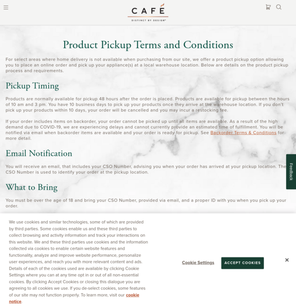 Product Pickup Terms and Conditions | Café Appliances