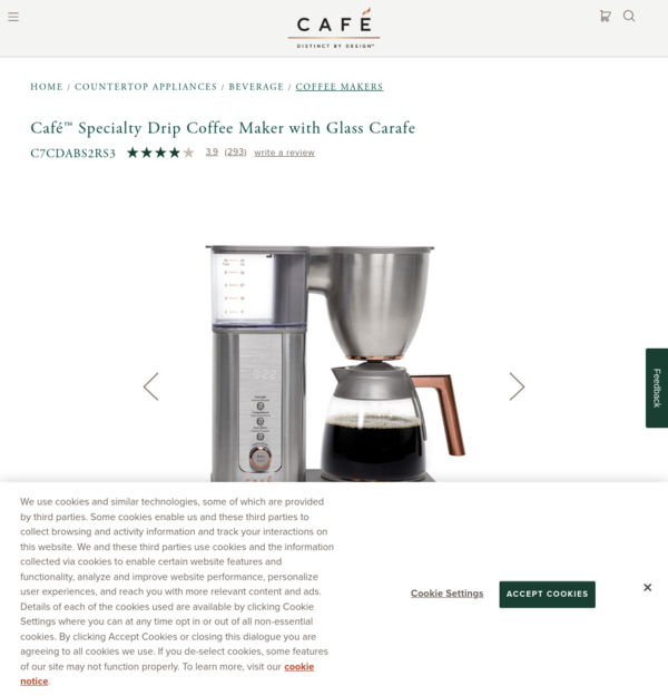 Café™ Specialty Drip Coffee Maker with Glass Carafe - C7CDABS2RS3 - Cafe Appliances